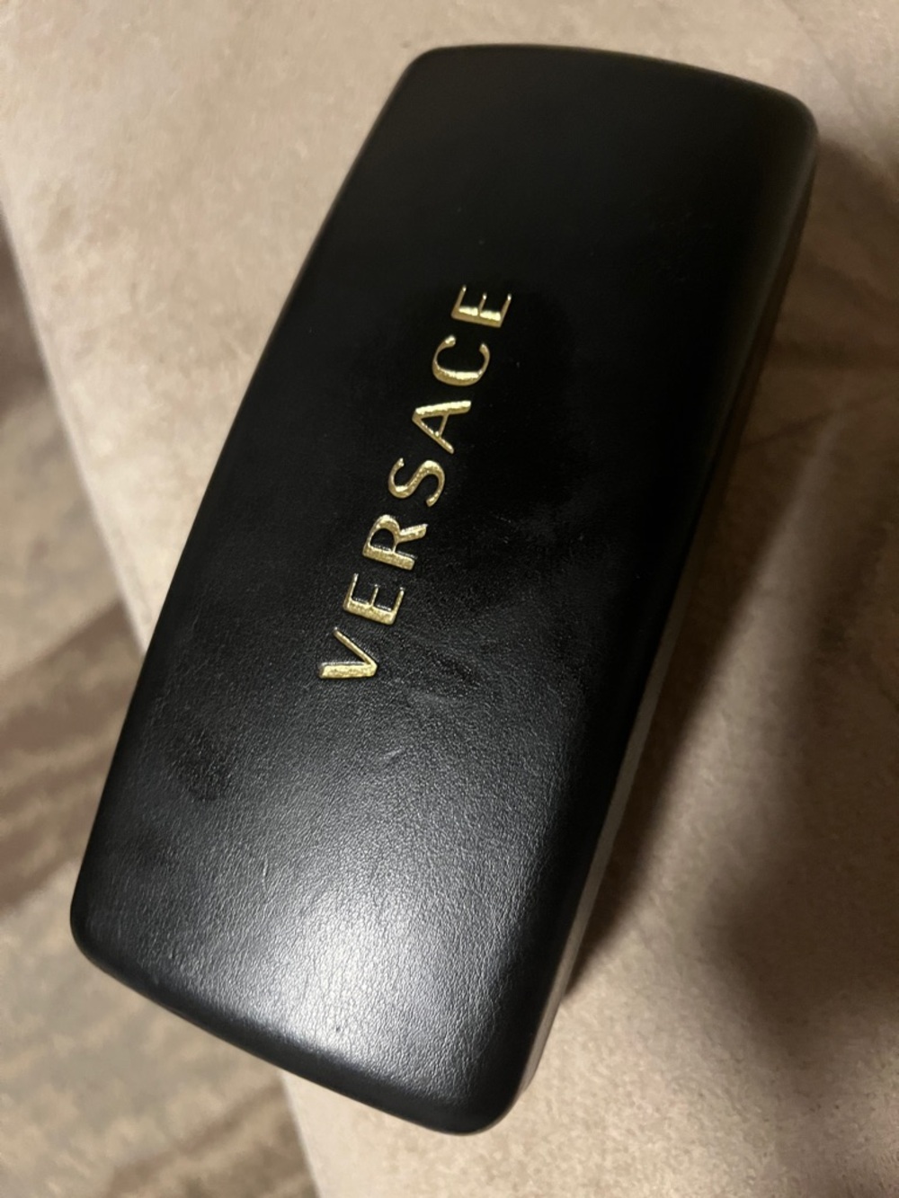Versace Black Hard Sunglasses Case with Gold Lettering